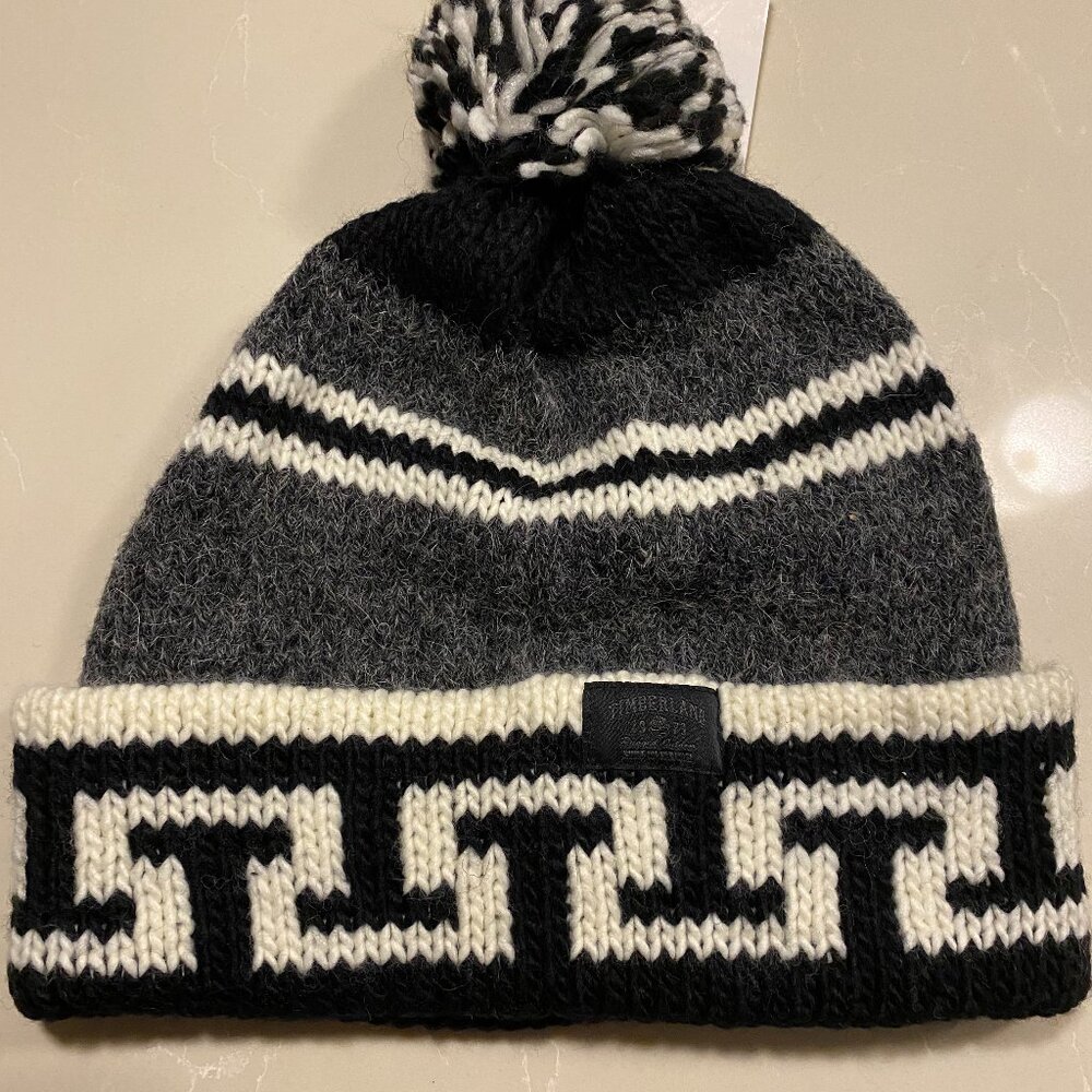 Timberland Grey/Black/Off White Pom Pom Hat/Beanie/Slouchy: Unisex